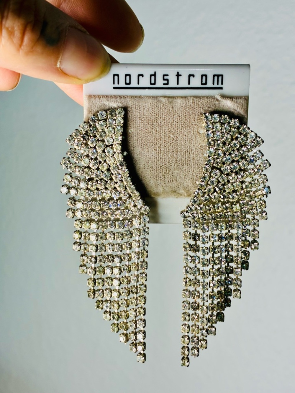 80s Nordstrom Silver Angel Wings Crystal Cascade Fringe Earrings Classic Formal
